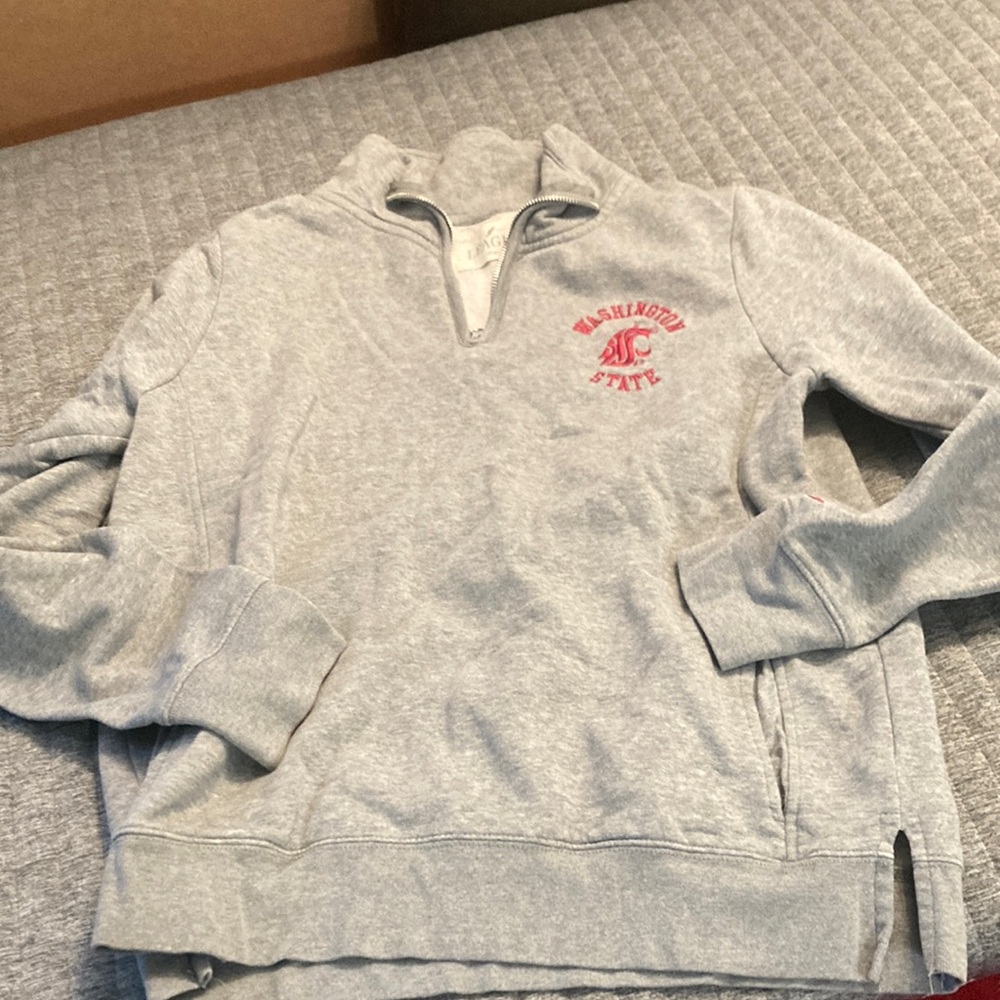 League Gray Zip Up Sweater with Embroidered Logo